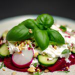 Goose fillet with red cabbage.