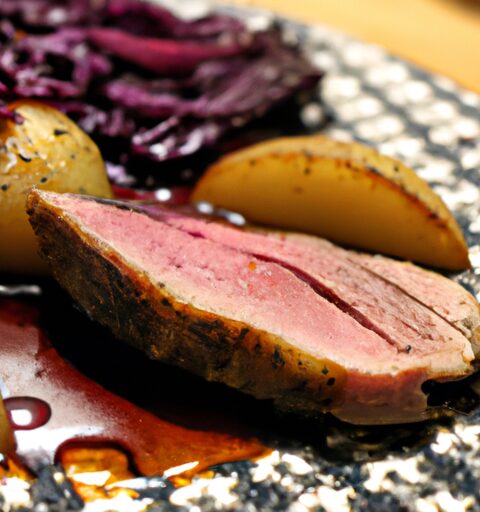 Goose fillet with red cabbage.