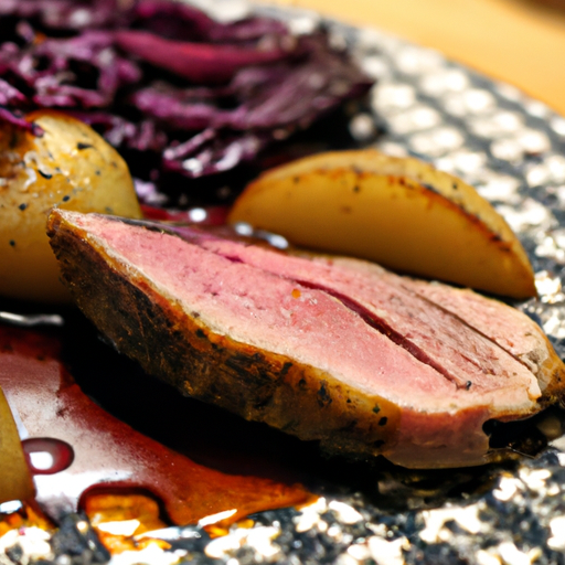 Goose fillet with red cabbage.