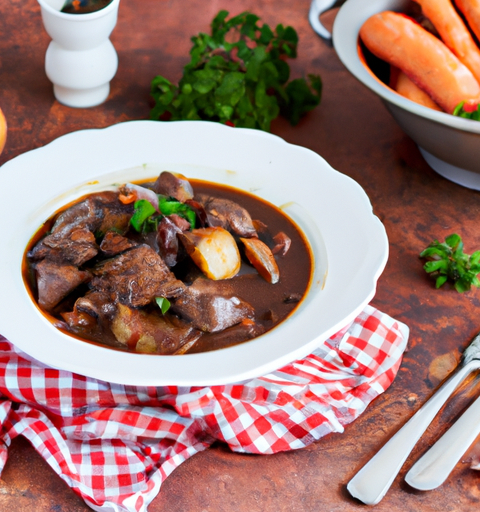 Boeuf bourguignon s hranolkami.