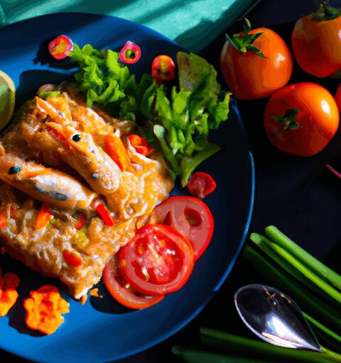 Indonéský nasi goreng s krevetami.