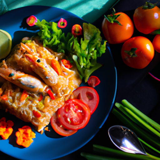 Indonéský nasi goreng s krevetami.
