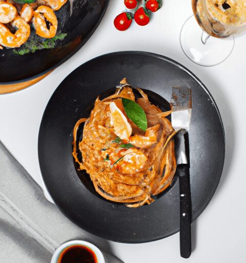 Linguini s krevetami a bazalkou