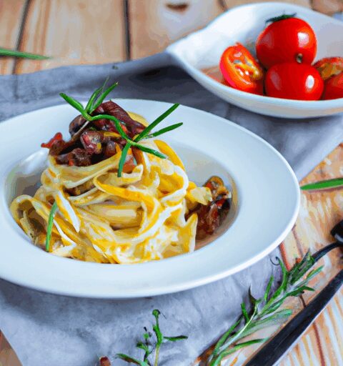 Tagliatelle s houbami a bazalkou